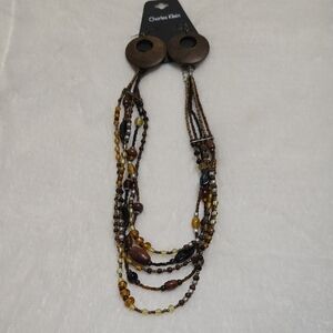 Charles Klein Multi-Strand Beaded Necklace/Earring Set in Brown and Amber